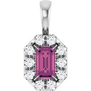 Ladies 5x3 mm Natural Pink Tourmaline Natural Diamond Halo-Style Pendant (I1, G-H) — 14K White Gold