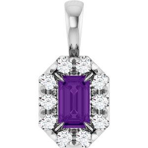 Ladies 5x3 mm Natural Amethyst Natural Diamond Halo-Style Pendant (Si2-Si3, G-H) — Platinum