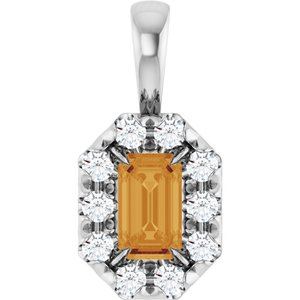 Ladies 5x3 mm Natural Citrine Natural Diamond Halo-Style Pendant (Si2-Si3, G-H) — Platinum