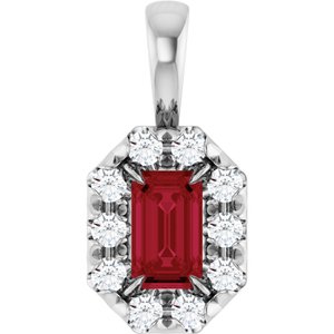 Ladies 5x3 mm Natural Ruby Natural Diamond Halo-Style Pendant (I1, G-H) — 14K White Gold