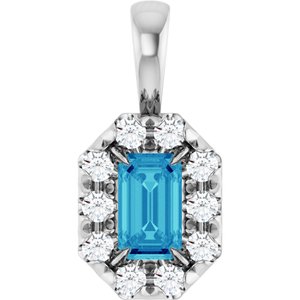 Ladies 5x3 mm Natural Blue Zircon Natural Diamond Halo-Style Pendant (Si2-Si3, G-H) — Platinum