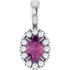 Ladies 5x3 mm Natural Pink Tourmaline Natural Diamond Halo-Style Pendant (Si2-Si3, G-H) — Platinum