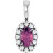 Ladies 5x3 mm Natural Pink Tourmaline Natural Diamond Halo-Style Pendant (Si2-Si3, G-H) — Platinum