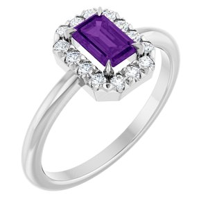Ladies Natural Amethyst Natural Diamond French-Set Halo-Style Ring (SI2-SI3, G-H) — Platinum