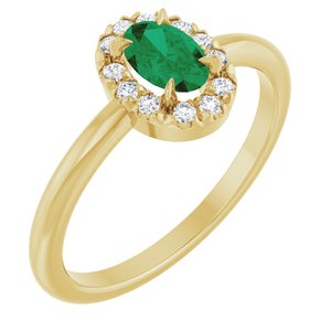Ladies Natural Emerald Natural Diamond French-Set Halo-Style Ring (I1, G-H) — 14K Yellow Gold