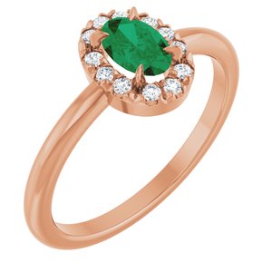 Ladies Natural Emerald Natural Diamond French-Set Halo-Style Ring (I1, G-H) — 14K Rose Gold