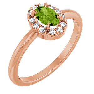 Ladies Natural Peridot Natural Diamond French-Set Halo-Style Ring (I1, G-H) — 14K Rose Gold