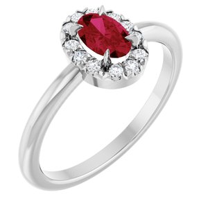 Ladies Natural Ruby Natural Diamond French-Set Halo-Style Ring (I1, G-H) — Sterling Silver