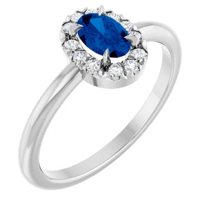 Ladies Natural Blue Sapphire Natural Diamond French-Set Halo-Style Ring (I1, G-H) — 14K White Gold