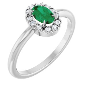 Ladies Natural Emerald Natural Diamond French-Set Halo-Style Ring (SI2-SI3, G-H) — Platinum