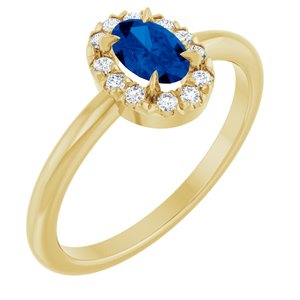 Ladies Natural Blue Sapphire Natural Diamond French-Set Halo-Style Ring (I1, G-H) — 14K Yellow Gold