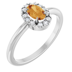 Ladies Natural Citrine Natural Diamond French-Set Halo-Style Ring (I1, G-H) — Sterling Silver