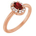 Ladies Natural Mozambique Garnet Natural Diamond French-Set Halo-Style Ring (I1, G-H) — 14K Rose Gold