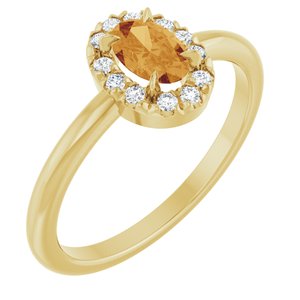 Ladies Natural Citrine Natural Diamond French-Set Halo-Style Ring (I1, G-H) — 14K Yellow Gold