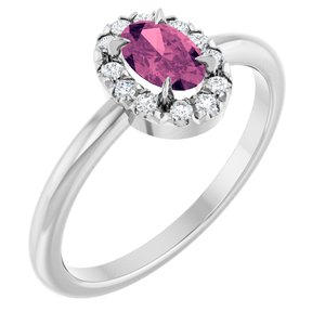 Ladies Natural Pink Tourmaline Natural Diamond French-Set Halo-Style Ring (I1, G-H) — 14K White Gold