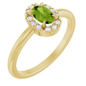 Ladies Natural Peridot Natural Diamond French-Set Halo-Style Ring (I1, G-H) — 14K Yellow Gold