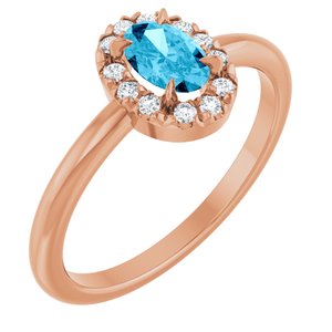 Ladies Natural Aquamarine Natural Diamond French-Set Halo-Style Ring (I1, G-H) — 14K Rose Gold
