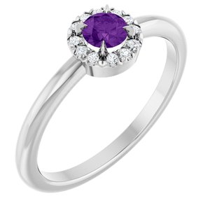 Ladies Natural Amethyst Natural Diamond French-Set Halo-Style Ring (I1, G-H) — Sterling Silver