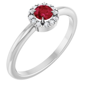 Ladies Natural Ruby Natural Diamond French-Set Halo-Style Ring (SI2-SI3, G-H) — Platinum