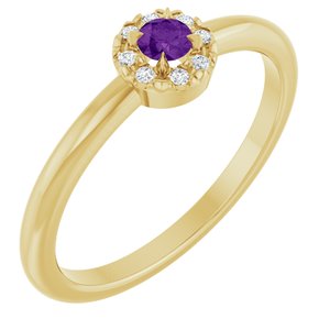 Ladies Natural Amethyst Natural Diamond French-Set Halo-Style Ring (I1, G-H) — 14K Yellow Gold