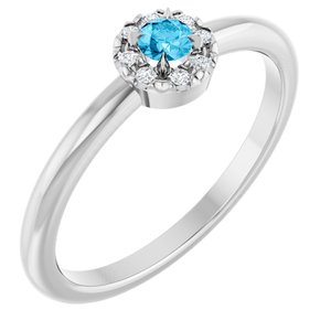 Ladies Natural Aquamarine Natural Diamond French-Set Halo-Style Ring (I1, G-H) — Sterling Silver