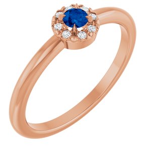 Ladies Natural Blue Sapphire Natural Diamond French-Set Halo-Style Ring (I1, G-H) — 14K Rose Gold