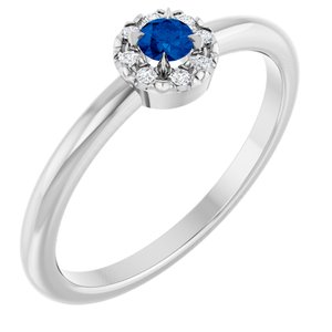 Ladies Natural Blue Sapphire Natural Diamond French-Set Halo-Style Ring (I1, G-H) — Sterling Silver