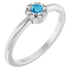 Ladies Natural Blue Zircon Natural Diamond French-Set Halo-Style Ring (SI2-SI3, G-H) — Platinum