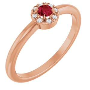Ladies Natural Ruby Natural Diamond French-Set Halo-Style Ring (I1, G-H) — 14K Rose Gold