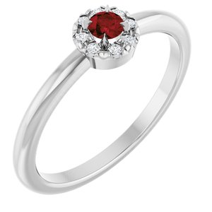 Ladies Natural Mozambique Garnet Natural Diamond French-Set Halo-Style Ring (SI2-SI3, G-H) — Platinum