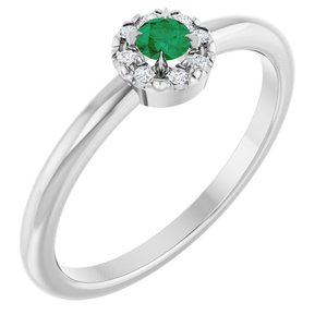 Ladies Natural Emerald Natural Diamond French-Set Halo-Style Ring (I1, G-H) — Sterling Silver