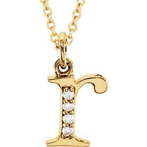 Ladies Natural Diamond Lowercase Initial R Necklace (I1, G-H) — 14K Yellow Gold