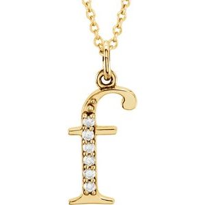 Ladies Natural Diamond Lowercase Initial F Necklace (I1, G-H) — 14K Yellow Gold