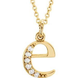 Ladies Natural Diamond Lowercase Initial E Necklace (I1, G-H) — 14K Yellow Gold