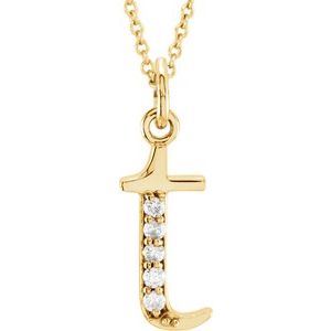 Ladies Natural Diamond Lowercase Initial T Necklace (I1, G-H) — 14K Yellow Gold