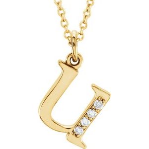 Ladies Natural Diamond Lowercase Initial U Necklace (I1, G-H) — 14K Yellow Gold
