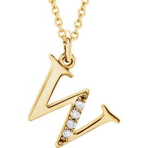 Ladies Natural Diamond Lowercase Initial W Necklace (I1, G-H) — 14K Yellow Gold