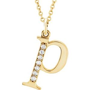 Ladies Natural Diamond Lowercase Initial P Necklace (I1, G-H) — 14K Yellow Gold
