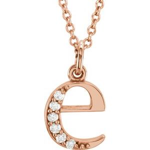 Ladies Natural Diamond Lowercase Initial E Necklace (I1, G-H) — 14K Rose Gold
