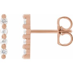 Ladies Natural Diamond Bar Earrings — 14K Rose Gold
