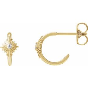 Ladies Natural Diamond 10 mm Star Hoop Earrings (I1, G-H) — 14K Yellow Gold