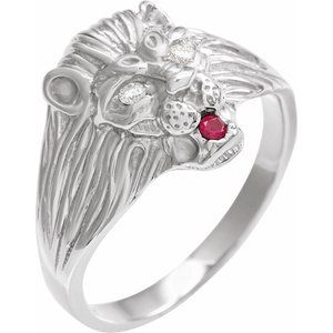 Ladies Natural Diamond Natural Ruby Lion Head Ring (I1, G-H) — Sterling Silver
