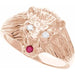 Ladies Natural Diamond Natural Ruby Lion Head Ring (I1, G-H) — 14K Rose Gold