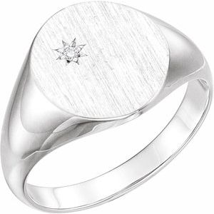 Ladies Natural Diamond 14x12 mm Oval Signet Ring — Sterling Silver