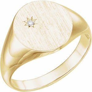 Ladies Natural Diamond 14x12 mm Oval Signet Ring — 14K Yellow Gold