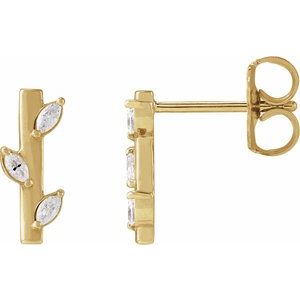 Ladies Natural Diamond Floral Bar Earrings — 14K Yellow Gold