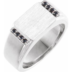 Ladies Natural Black Diamond Signet Ring — Sterling Silver