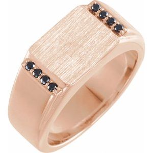Ladies Natural Black Diamond Signet Ring — 14K Rose Gold