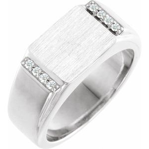 Ladies Natural Diamond Signet Ring — 10K White Gold