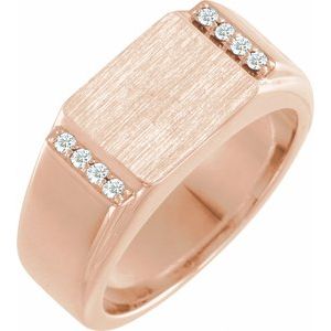 Ladies Natural Diamond Signet Ring — 10K Rose Gold